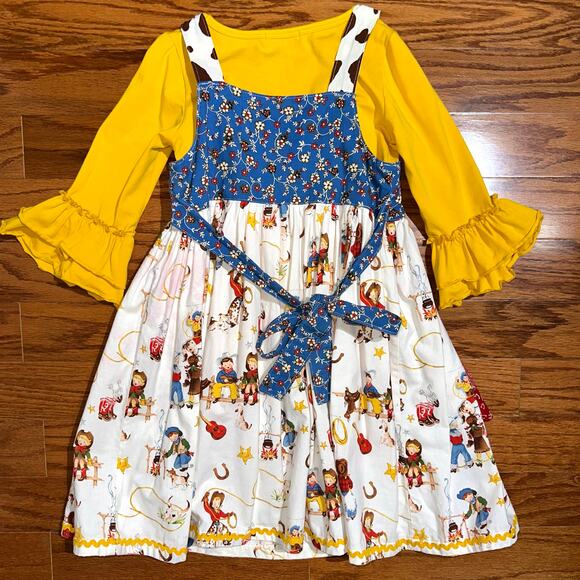 Boutique Girls Western Tickled Pink Rodeo Cowgirl Bell Sleeve Shirt & Dress 6 - Picture 8 of 16